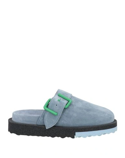 Shop Off-white Man Mules & Clogs Slate Blue Size 8 Soft Leather