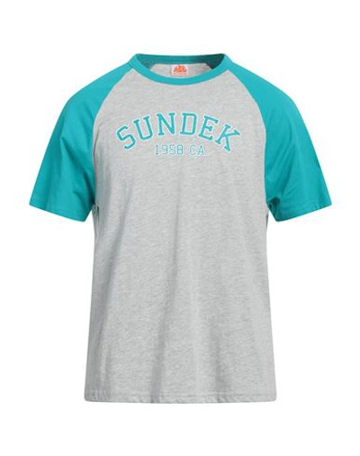 Shop Sundek Man T-shirt Turquoise Size L Cotton In Blue