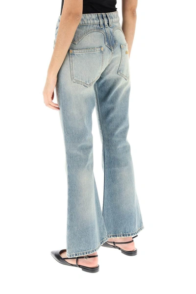 Shop Balmain Western-style Crop Bootcut Jeans In Blue