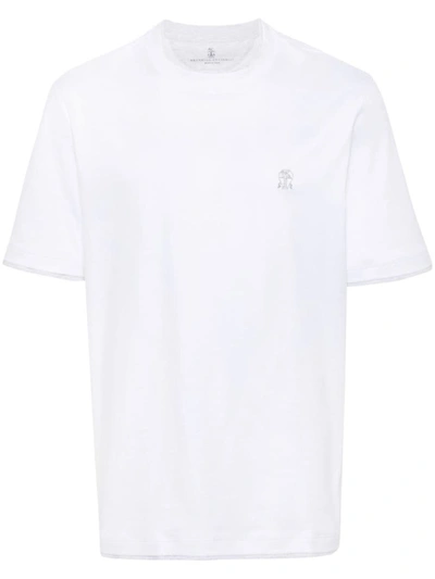 Shop Brunello Cucinelli T-shirts And Polos In Bianco Perla Grigio