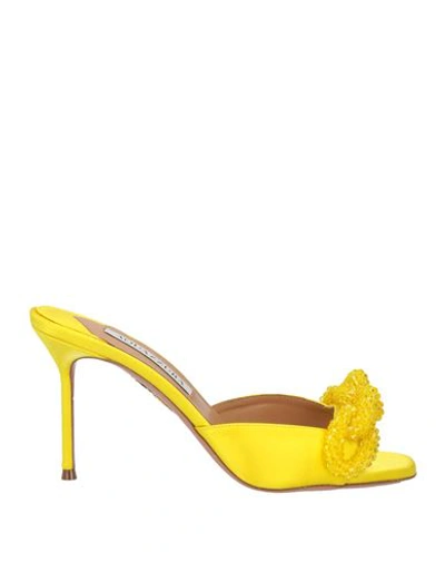 Shop Aquazzura Woman Sandals Yellow Size 7 Textile Fibers