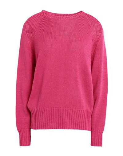 Shop Alpha Studio Woman Sweater Fuchsia Size L Cotton In Pink