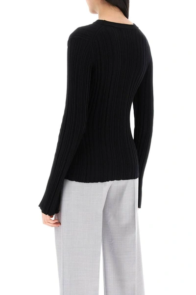 Shop Loulou Studio Evie Ribbed Crew-neck Sweater In Black