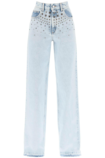 Shop Alessandra Rich Jeans With Studs In Light Blue