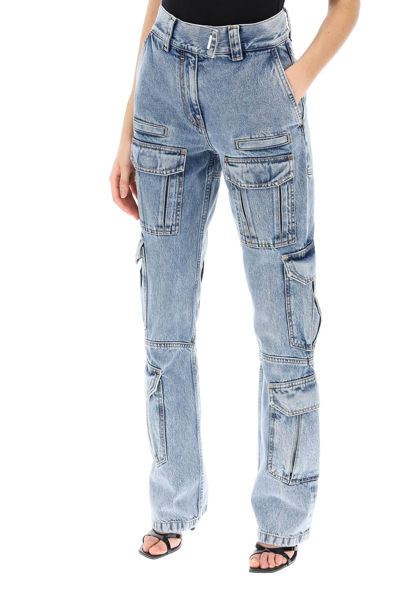 Shop Givenchy Bootcut Cargo Jeans In Light Blue