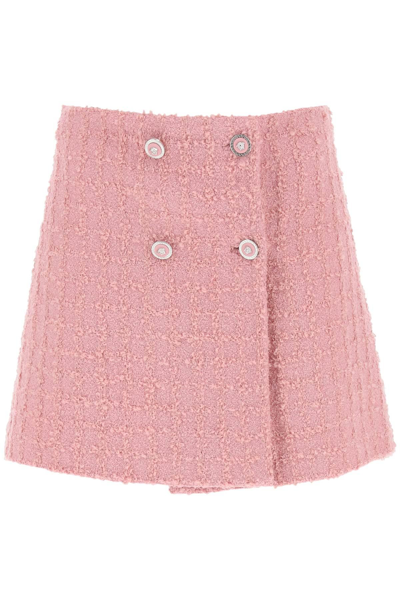 Shop Versace Wrap Skirt In Boucle Tweed In Pink