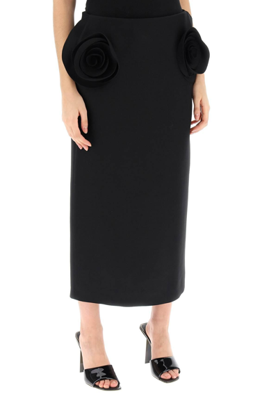 Shop Valentino Crepe Couture Pencil Skirt With Rose Appliqués In Black