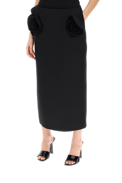 Shop Valentino Crepe Couture Pencil Skirt With Rose Appliqués In Black