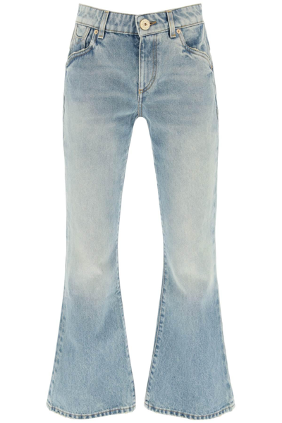 Shop Balmain Western-style Crop Bootcut Jeans In Light Blue