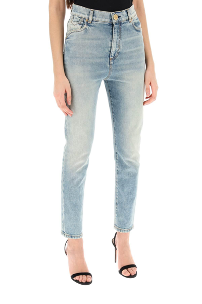 Shop Balmain High-waisted Slim Jeans In Light Blue