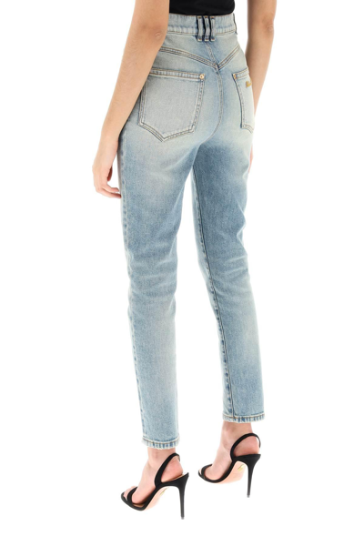Shop Balmain High-waisted Slim Jeans In Light Blue