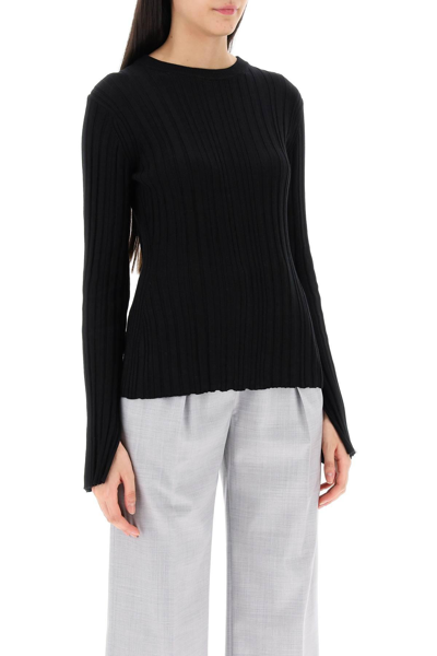 Shop Loulou Studio Evie Ribbed Crew-neck Sweater In Black