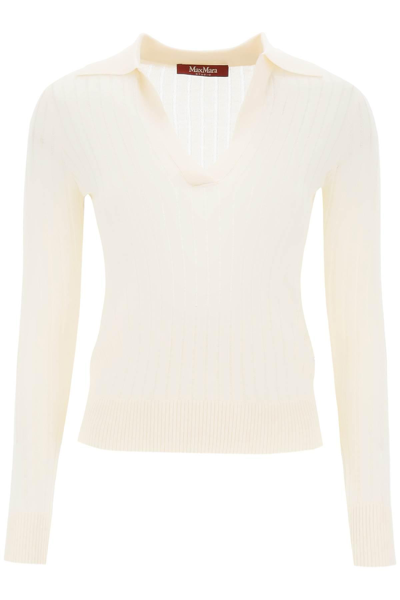 Shop Max Mara Wool And Silk Knit Pullover In White