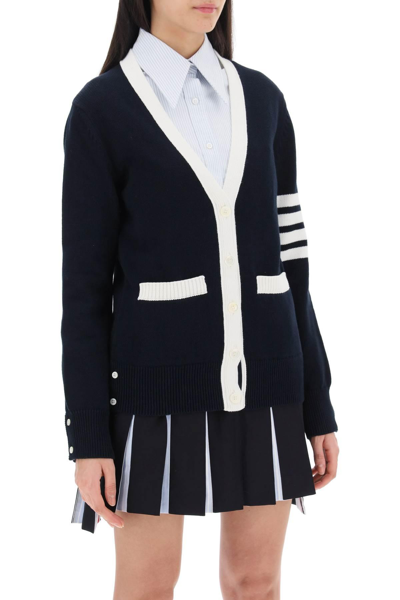 Shop Thom Browne 4-bar Cardigan With Hector Intarsia In Blue,white