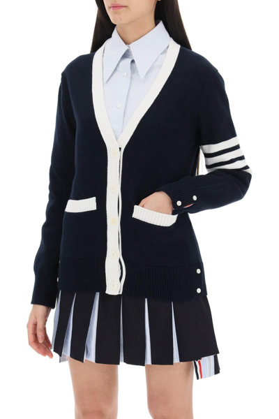 Shop Thom Browne 4-bar Cardigan With Hector Intarsia In Blue,white