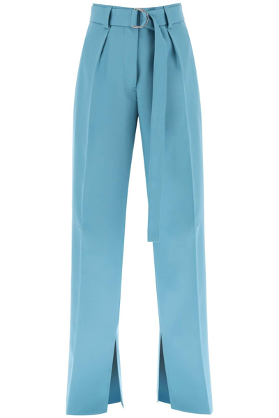 Shop Jil Sander Wide Leg Pants In Light Wool In Light Blue