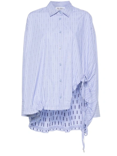 Shop Attico The  Striped Shirt With Print In Blue