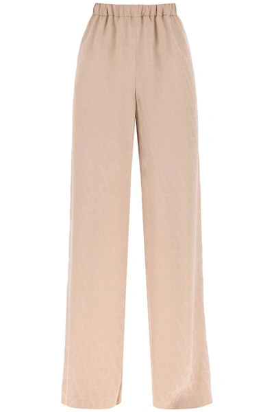 Shop Valentino Garavani Toile Iconographe Pants In Silk Jacquard In Beige