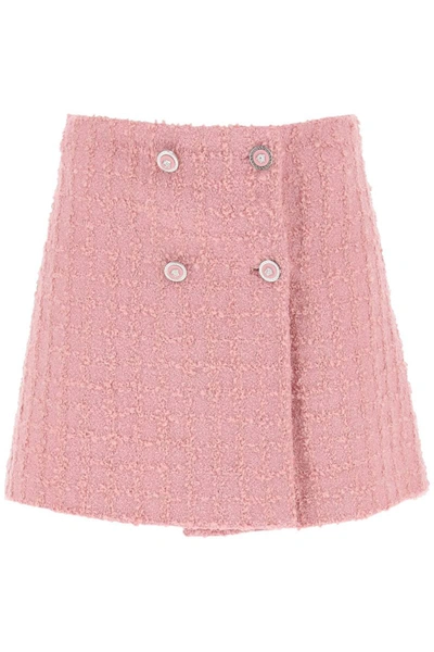 Shop Versace Wrap Skirt In Boucle Tweed In Pink