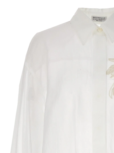Shop Brunello Cucinelli Floral Embroidery Shirt Shirt, Blouse White