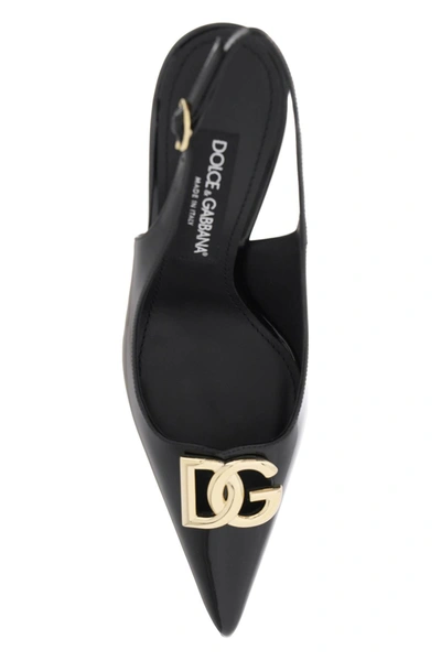 Shop Dolce & Gabbana Glossy Leather Lollo Slingback Pumps