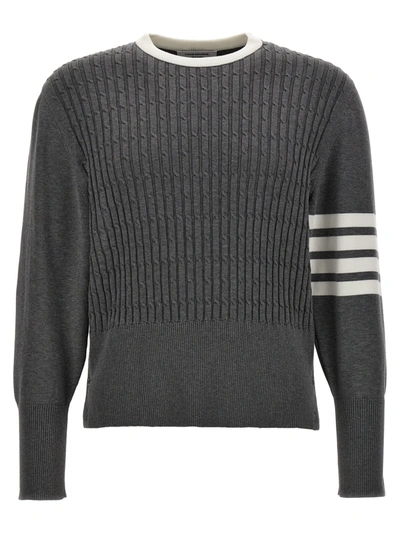 Shop Thom Browne Placed Baby Cable Sweater, Cardigans Gray