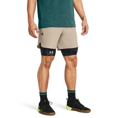 Shop Under Armour Mens  Peak Woven Shorts In Timberwolf Taupe/black