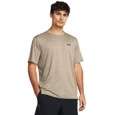 Shop Under Armour Mens  Tech Vent Short Sleeve In Timberwolf Taupe/black