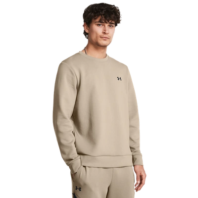 Shop Under Armour Mens  Unstoppable Fleece Crew In Timberwolf Taupe/black