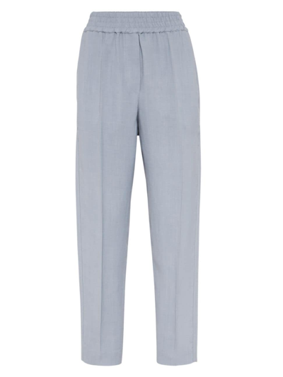 Shop Brunello Cucinelli Women's Viscose And Linen Fluid Twill Baggy Pull On Trousers In Azure