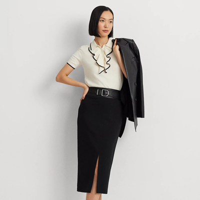Shop Lauren Ralph Lauren Buckle-trim Ponte Pencil Midi Skirt In Black