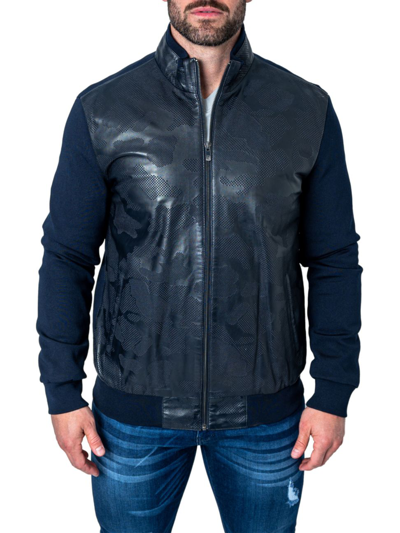 Shop Maceoo Men's Leather Map Jacket In Blue