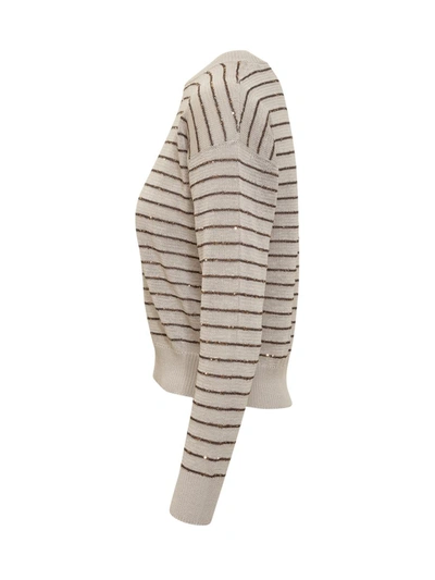 Shop Brunello Cucinelli Dazzling Stripes Cotton Sweater In Beige