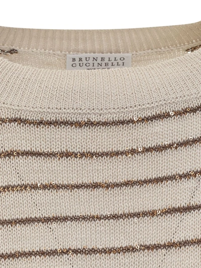 Shop Brunello Cucinelli Dazzling Stripes Cotton Sweater In Beige