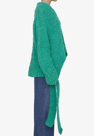Shop Attico Asymmetric Knitted Sweater In Green