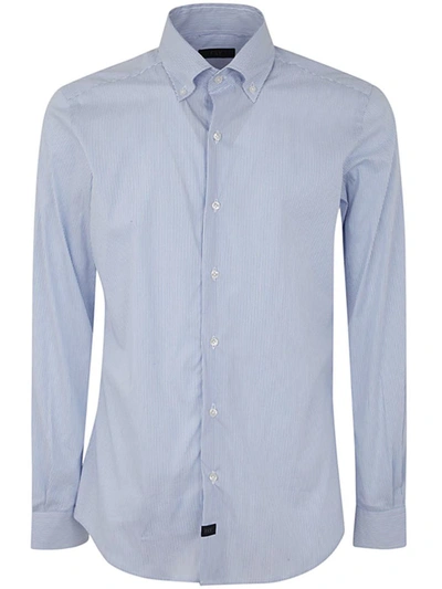 Shop Fay New Button Down Stretch Poplin Striped Shirt Clothing In Blue