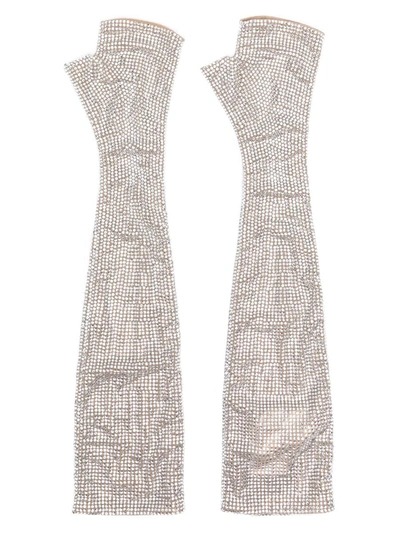 Shop Giuseppe Di Morabito Gloves With Crystals In Nude & Neutrals
