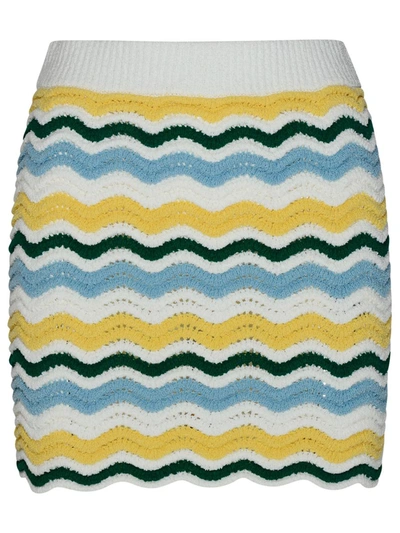 Shop Casablanca 'boucle Wave' Skirt In Multicolour Cotton Blend In Yellow