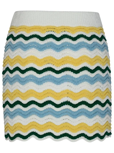 Shop Casablanca 'boucle Wave' Skirt In Multicolour Cotton Blend In Yellow