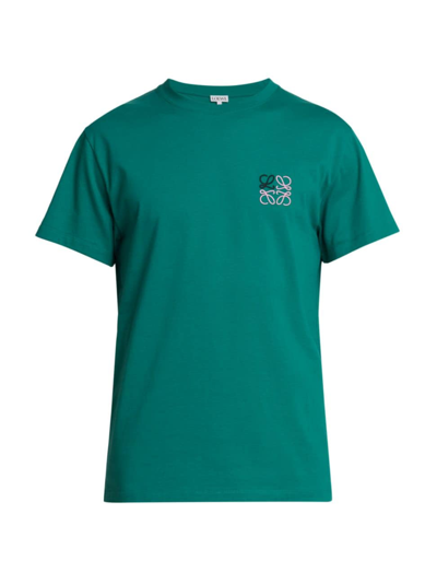 Shop Loewe Men's Embroidered Anagram T-shirt In Green
