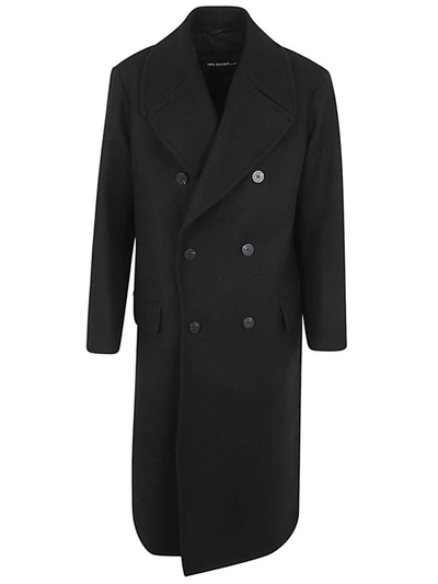 Shop Neil Barrett Wide Slim Double-breasted Long Coat Clothing In Black