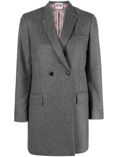 Shop Thom Browne Elongated Long Sleeve Double Breasted Sportcoat In Wool Flannel Clothing In Grey