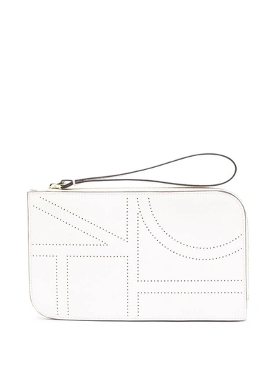 Shop Totême Monogram Leather Wristlet Pouch Bags In White