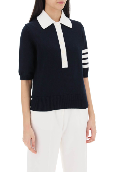 Shop Thom Browne Hector Knitted Polo Shirt In Blue, White