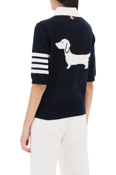 Shop Thom Browne Hector Knitted Polo Shirt In Blue, White