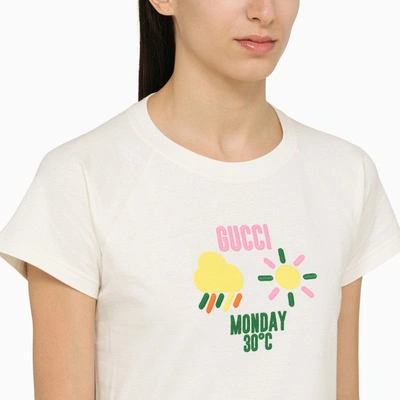 Shop Gucci White Cotton T-shirt With Logo Print Women In Yellow