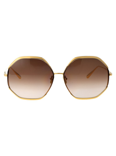 Shop Linda Farrow Camila Geometric Frame Sunglasses In Gold