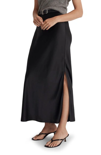 Shop Madewell Satin Slip Skirt In True Black