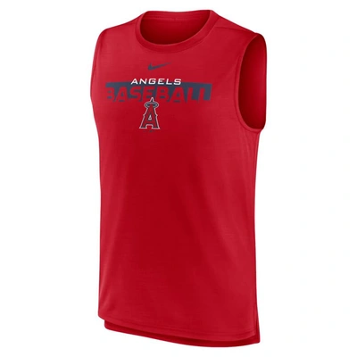 Shop Nike Red Los Angeles Angels Knockout Stack Exceed Muscle Tank Top