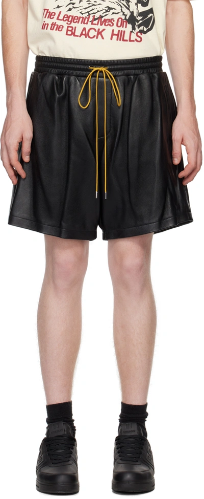 Shop Rhude Black Leather Shorts